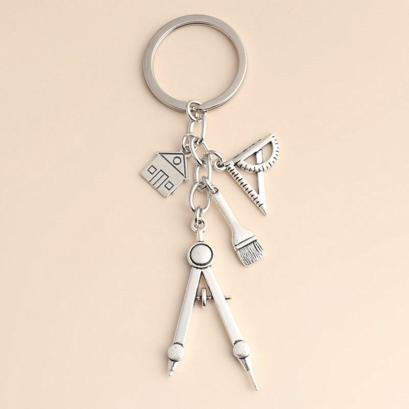 Compass Keychain Mini - Çok fonksiyonlu Gümüş Anahtarlık Üçgen Cetvel